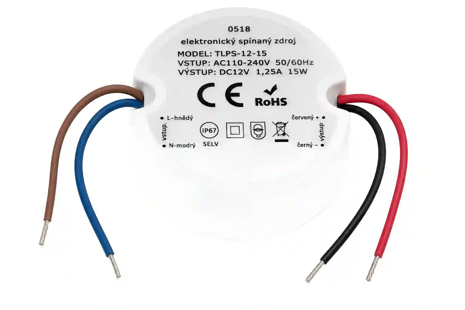 Voděodolný LED napájecí zdroj 12V 15W 1,25A IP67 pro montáž do elektroinstalační krabice  KU68
